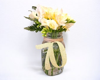 Glitter Number 70 Cutout – 70th Birthday Vase Tag – Milestone Party Decor