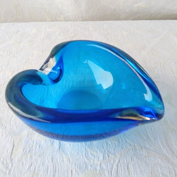 Vintage Murano Art Glass Heart Shaped Ashtray/Bowl - Turquoise Blue - Circa 1960's - Made in Italy - Mid Century Modern Decor - Gift