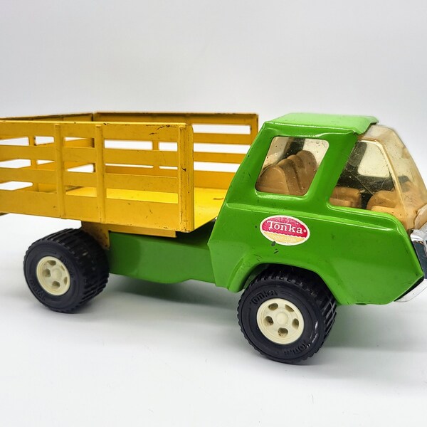 Vintage Tonka Truck, Yellow & Green Large Dump Truck/Tree Hauler - jaren 1970 - Farm Truck, Vintage Toy Truck, Verjaardagscadeau voor hem, Retro speelgoed