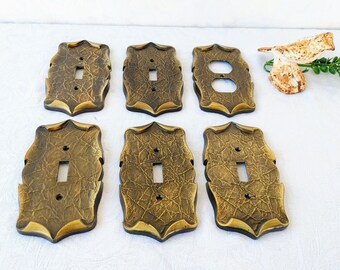 Vintage Amerock Carriage House Switch Plate Covers - 1970's Antiqued Brass Cast Metal, Vintage Decor, Salvaged Hardware