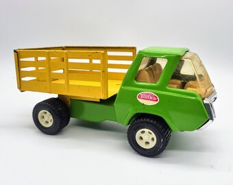 Vintage Tonka Truck, Yellow & Green Large Dump Truck/Tree Hauler - 1970s -  Farm Truck, Vintage Toy Truck, Birthday gift for him, Retro toy