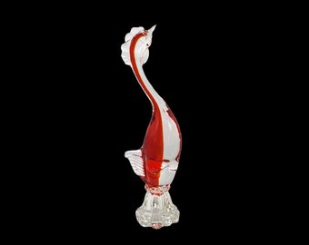 Murano Glass Rare Rooster/Bird - Blown Glass Sculpture - Made in Italy - Circa 1960's - Mid Century Decor, Art Sculpture, Luxury Gift, Red
