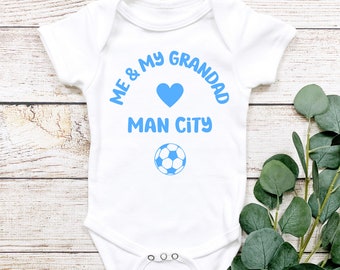 Me And My Grandad Nanny Love Man City Fun City Baby Bodysuit Baby Grow Vest Sizes 0-18 M Baby Shower Gift Football Grandson Grandaughter