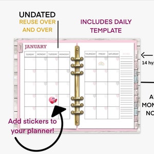 Undated Monthly Planner, Reusable Planner, Goodnotes compatible, Noteshelf
