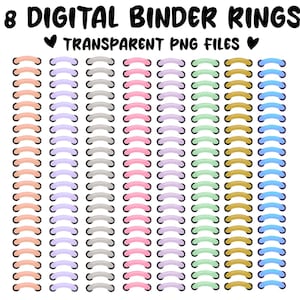 Digital Planner Binder Rings, 8 Different Colors, PNG Files