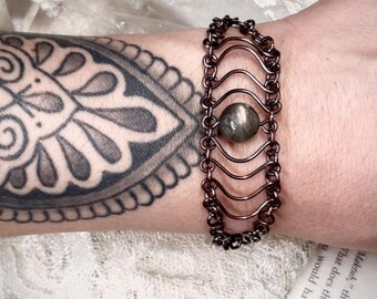 Handmade Oxidized Copper Labradorite Bracelet, Adjustable