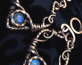 Oxidized Copper Wire Wrapped Moonstone Earrings