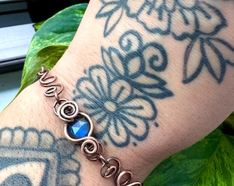 Handmade Oxidized Copper Labradorite Bracelet, Adjustable