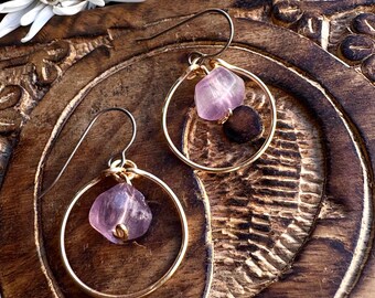 Purple Fluorite Hoop Earrings