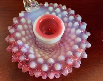 Two Beautiful  Fenton Cranberry Hobnail Candle Holders