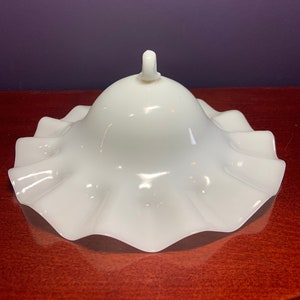 Antique 8 1/2” Opalescent Glass Bell Smoke Shade with Ruffled Outer Rim for Kerosine Oil Lamp 19th century.