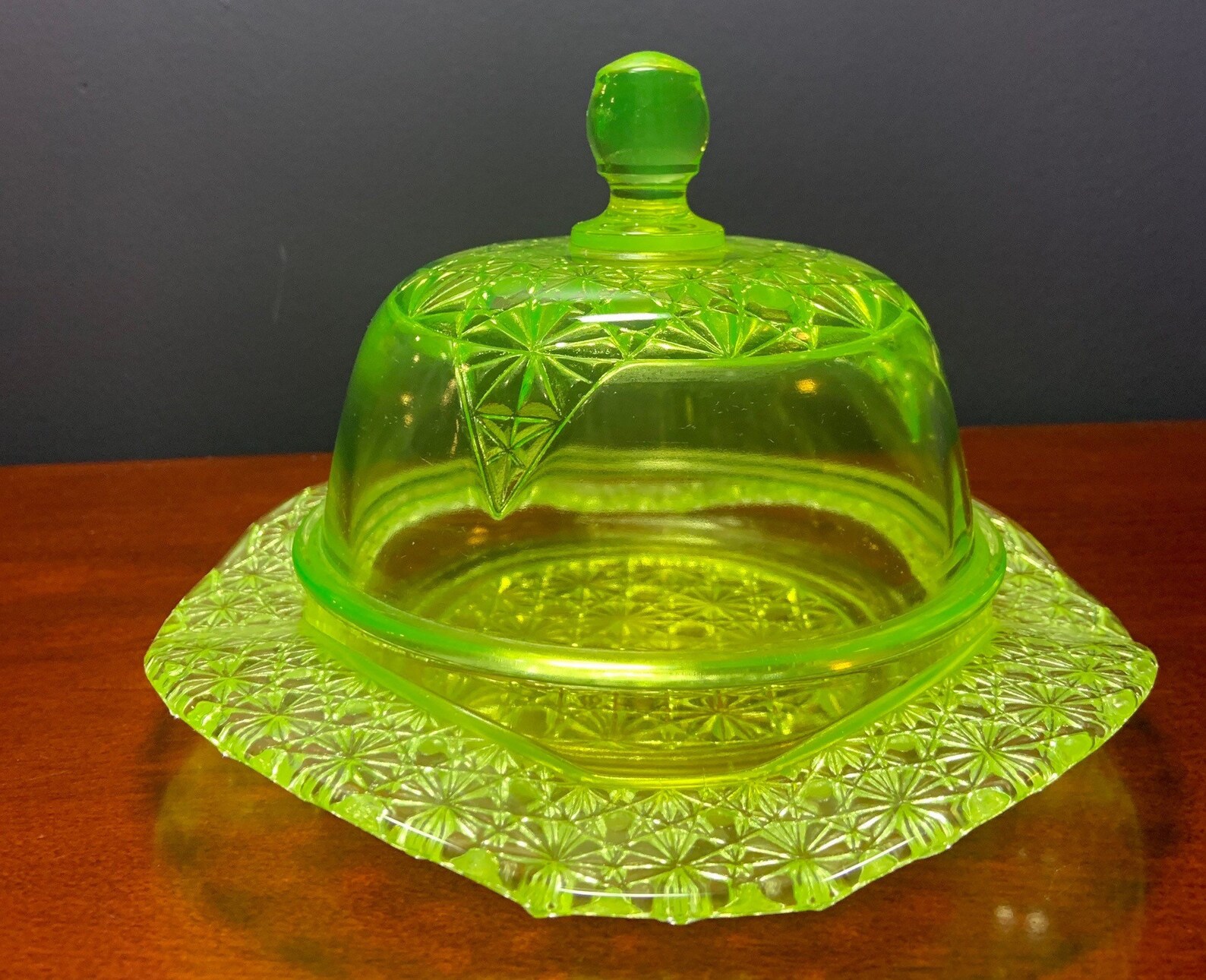 Yellow Vaseline Glass Covered Butter Dish. Mckee Queen Etsy
