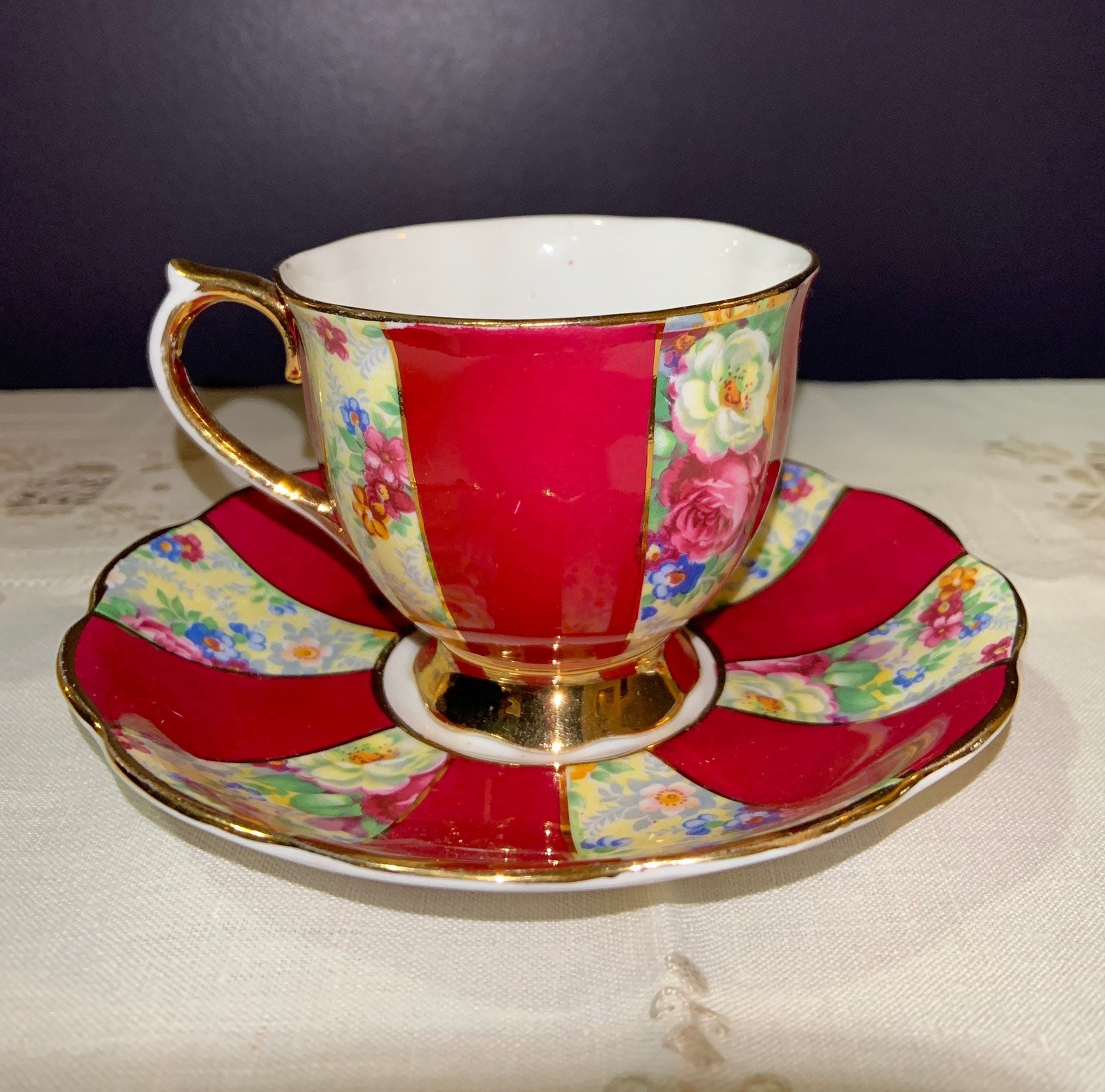 Royal Albert Crown China Footed Tea Cup and Saucer in Deep Etsy