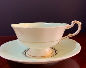 Vintage Parigon Mint Green with Roses Footed Tea Cup and Saucer.