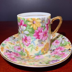 Vintage Empire Chintz Lilac Theme. Petite Tea Cup and Saucer- Demitasse