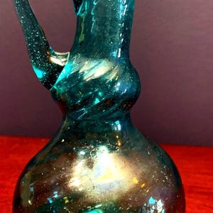 Vintage Aqua Blue Depression Glass Cruet with Diagonal Swirls.  No stopper