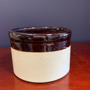 Vintage R.R.P. Co. Roseville OH Brown and Tan Crock Stoneware