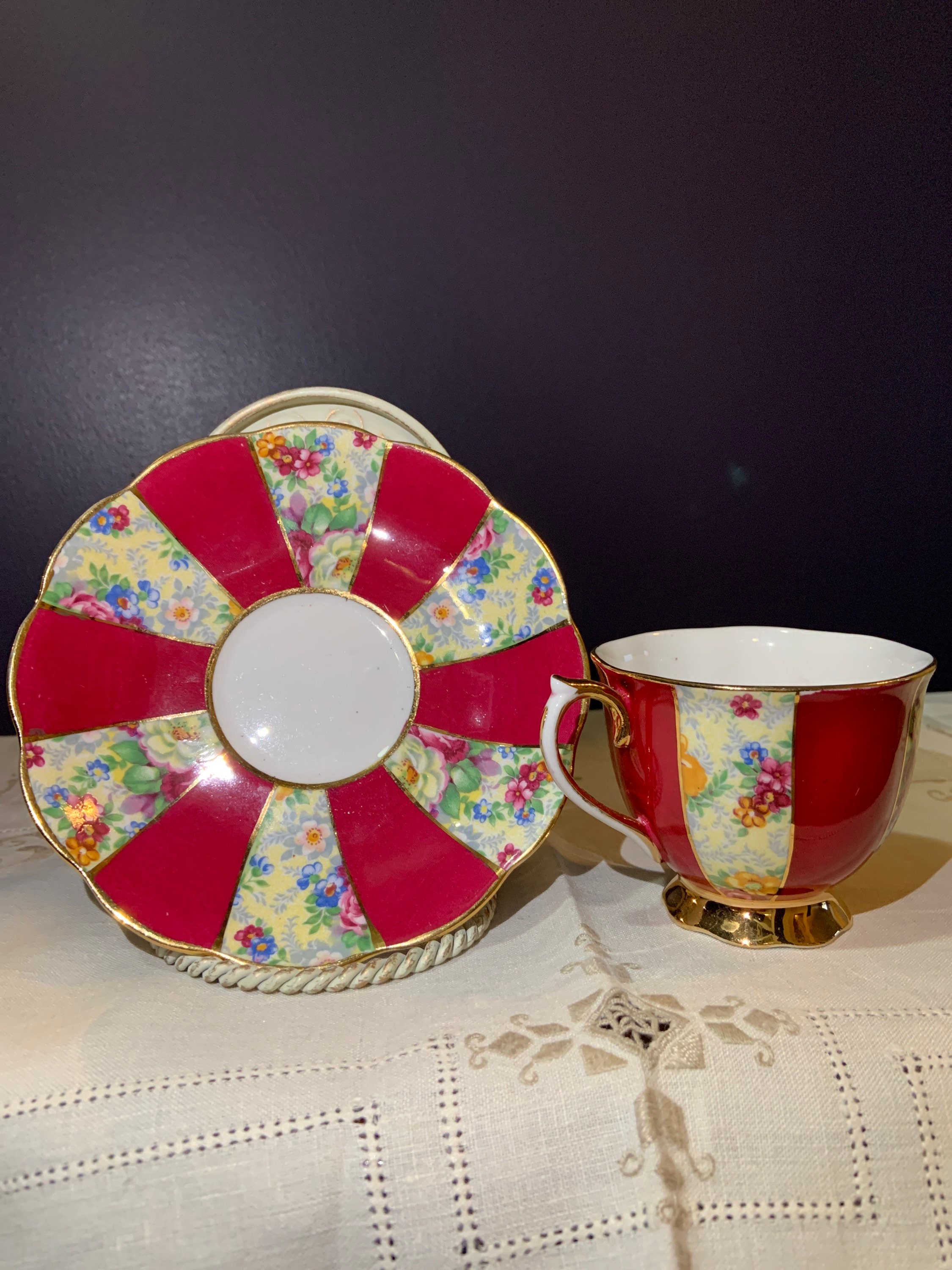 Royal Albert Crown China Footed Tea Cup and Saucer in Deep Etsy