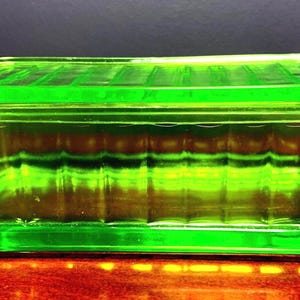 Vintage Green Depression Vaseline/Uranium Glass Refrigerator Dish