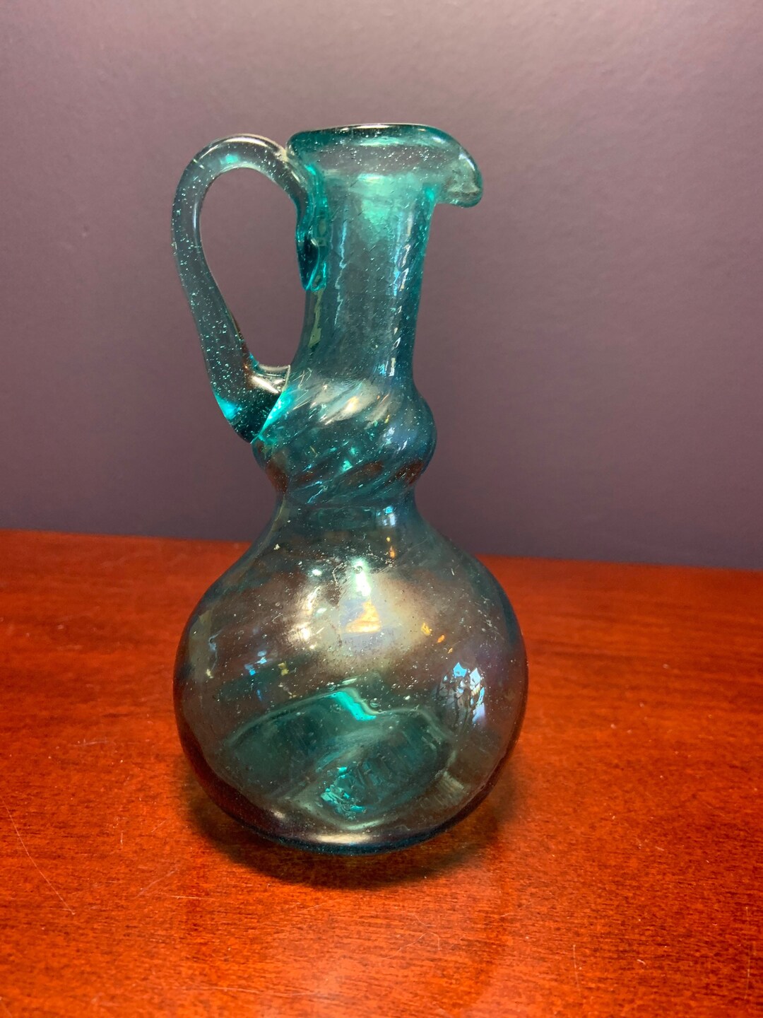 Vintage Aqua Blue Depression Glass Cruet With Diagonal Swirls. No Stopper Etsy