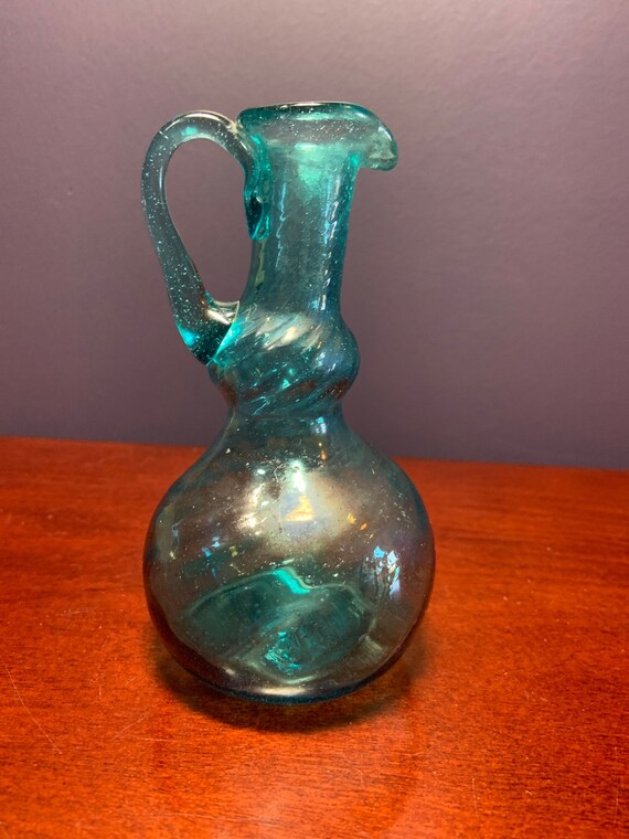 Vintage Aqua Blue Depression Glass Cruet With Diagonal Swirls. Etsy