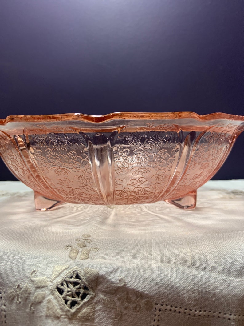 Pink Depression Glass Fruit Bowl 3 Toed Glass Etsy