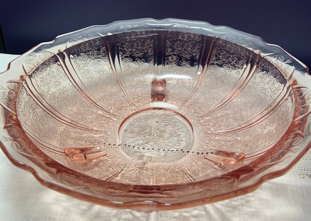Pink Depression Glass Fruit Bowl 3 Toed Glass Etsy