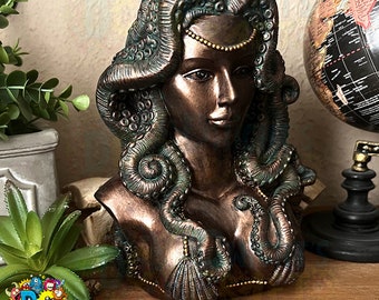 Sea Witch Bust: Bronze Patina Cecaelia Kraken Octopus Tentacle Figurine