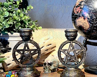 Pentacle candle holder set of 2