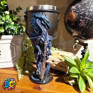 Fierce blue dragon goblet, chalice, barware, old world, kings cup, medieval fantasy