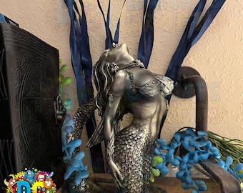 Silverish Bronze Mermaid Figurine: Nautical Home Decor