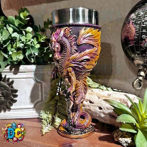 Yellow flame dragon goblet, chalice, barware, old world, kings cup, medieval fantasy