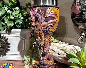 Copa de Dragón de Llama Amarilla: Cáliz de Rey Medieval, Artículos de Bar con Dragón de Fuego, Artículos de Fantasía