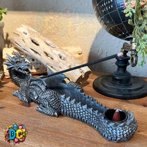 Grayish-Black Dragon Incense Holder: Resin Incense Stick & Cone Burner