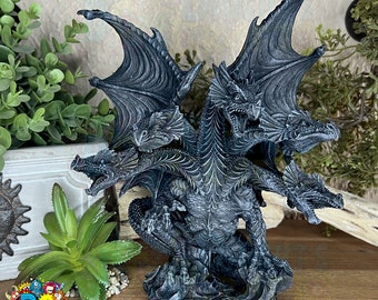 Dragon statue figurine, hydra mythical five headed beast, home decor
