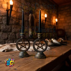 Pentagram Pentacle Candle Holder Set