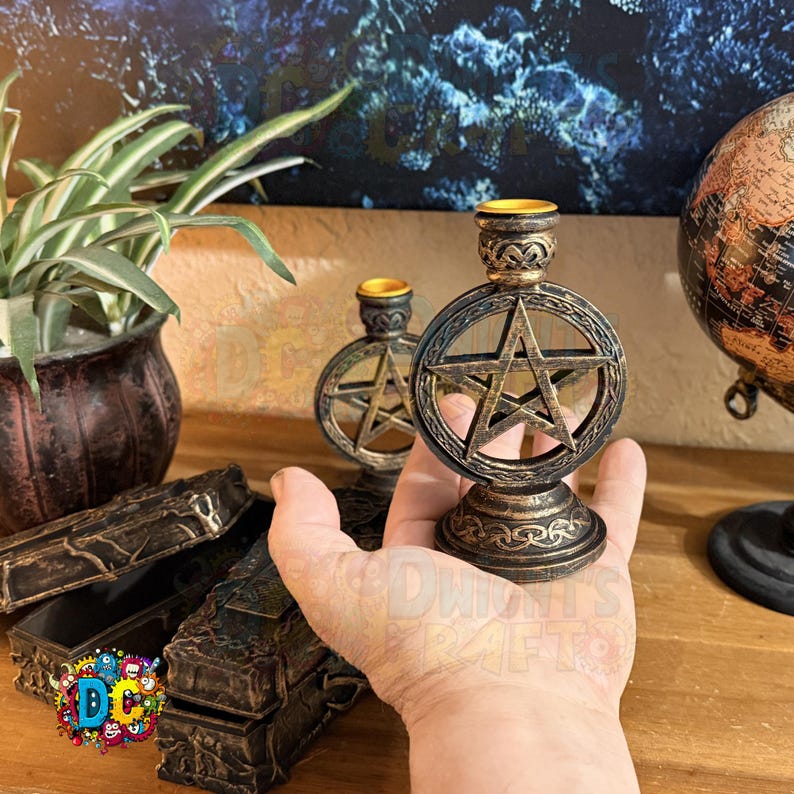 Pentagram Pentacle Candle Holder Set