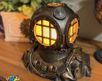 Deep‑Sea Diver Nautical Table Lamp Nightlight – Artisan Steampunk Maritime Collectible