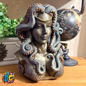 Cecaelia Sea Witch Bust – Faux Bronze Kraken Goddess Statue - Nautical Decor