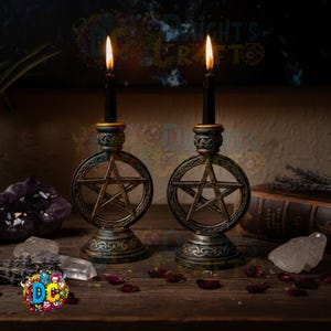 Pentagram Pentacle Candle Holder Set
