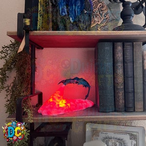 Fire breathing dragon night light table lamp, blue and gray options, home decor, kids room, living room, office