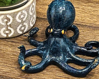 Blue Octopus Figurine | Nautical Desk Decor | Sea Creature Sculpture • Coastal Home Accent | Kraken Statue