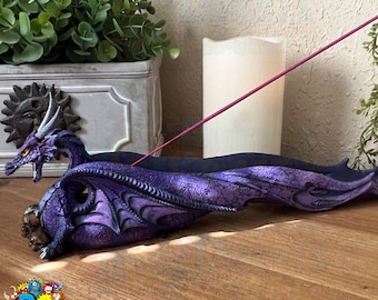 Purple dragon incense stick burner, home decor, aromatherapy, medieval fantasy decor