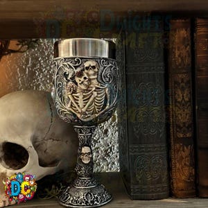 Love always skeleton couple goblet, chalice, medieval drinkware, horror barware
