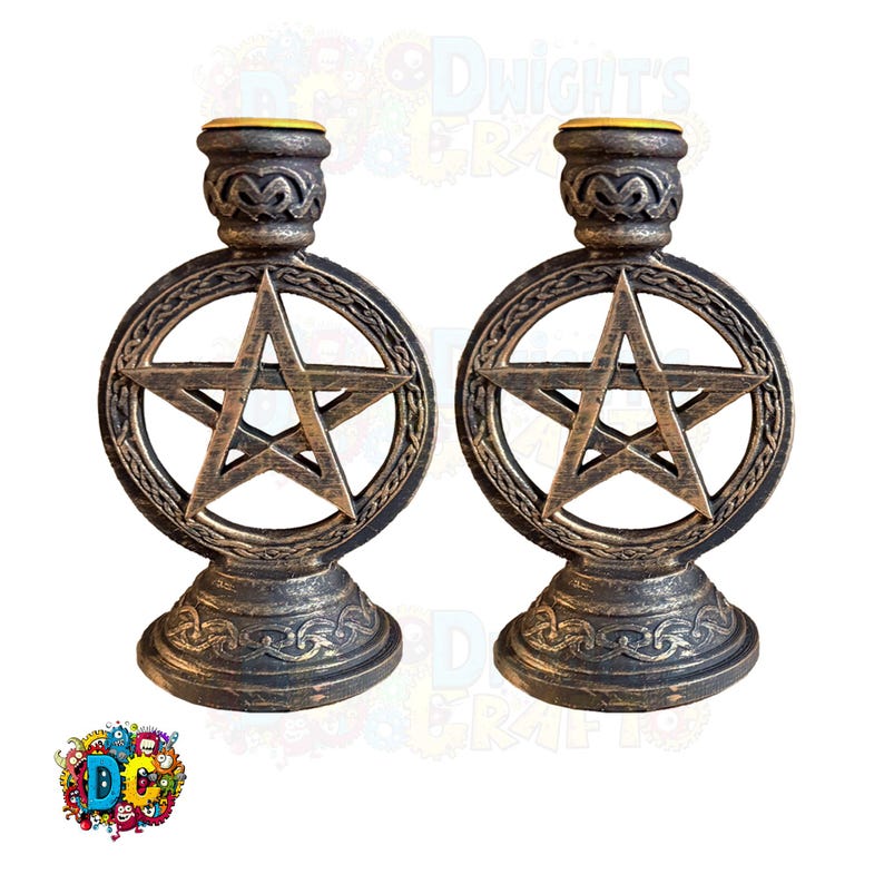 Pentagram Pentacle Candle Holder Set