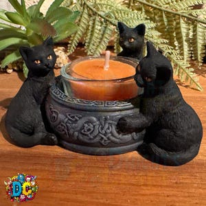 Black Cat Candle Holder, Halloween-themed, Witchy, Superstitious, Pagan, Samhain