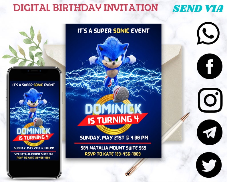 Sonic Birthday Invitation Digital Invitation Printable Sonic Personalized Birthday Invitation professional sonic invitation