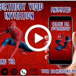 Convite do Homem Aranha, convite de vídeo do Homem Aranha, festa de aniversário do Homem Aranha, convite de aniversário personalizado, convite digital personalizado