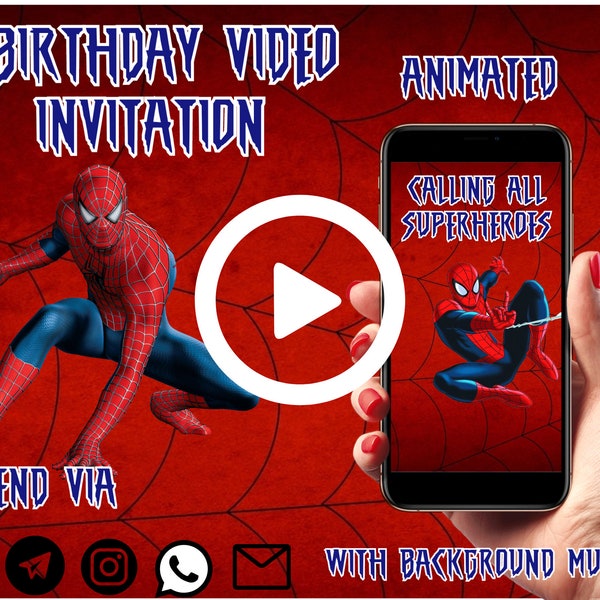 Invitation Spider Man, Invitation vidéo Spider Man, fête d'anniversaire Spiderman, invitation d'anniversaire personnalisée, invitation numérique personnalisée