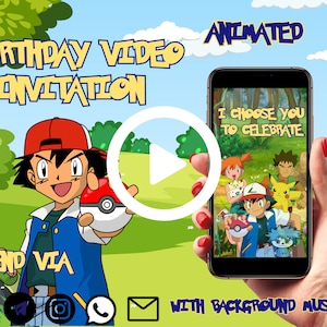 Invitación Pokémon, Invitación en vídeo Pokémon, Invitación Pokémon, Cumpleaños Pokémon, Invitación en vídeo digital Pokémon